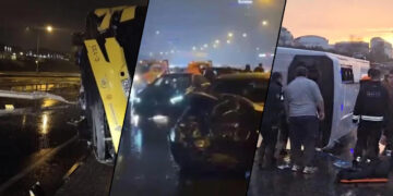 İstanbul'da Sağanak Sonrası Peş Peşe Kazalar! Servis Minibüsü Devrildi