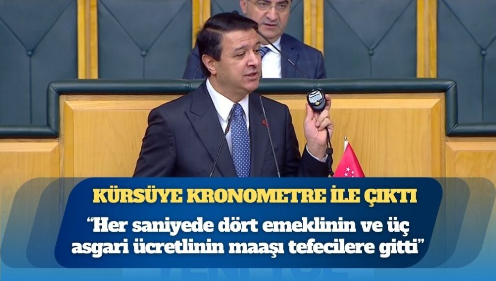 Kürsüye kronometre ile çıktı: “Her saniyede dört emeklinin ve üç asgari ücretlinin maaşı tefecilere gitti”