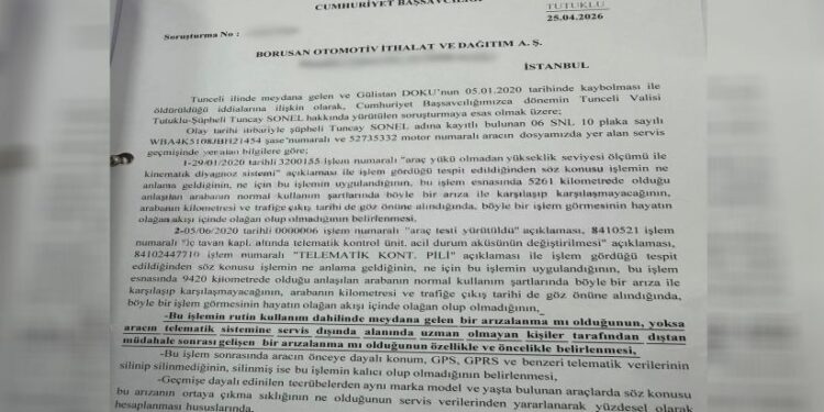 Gülistan Doku’nun içinde katledildiği aracın işlemleri değiştirildi