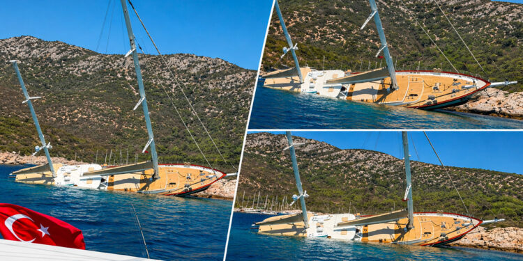 Bodrum’da Deniz Faciasından Dönüldü: 36 Metrelik Dev Tekne Kayalıklara Çarpıp Yan Yattı, 11 Kişi Son Anda Kurtarıldı
