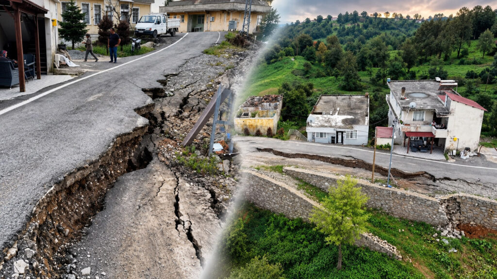 Rize'de Sel Dehşeti: İyidere'de Yol İkiye Bölündü, 60 Santimetre Çöktü